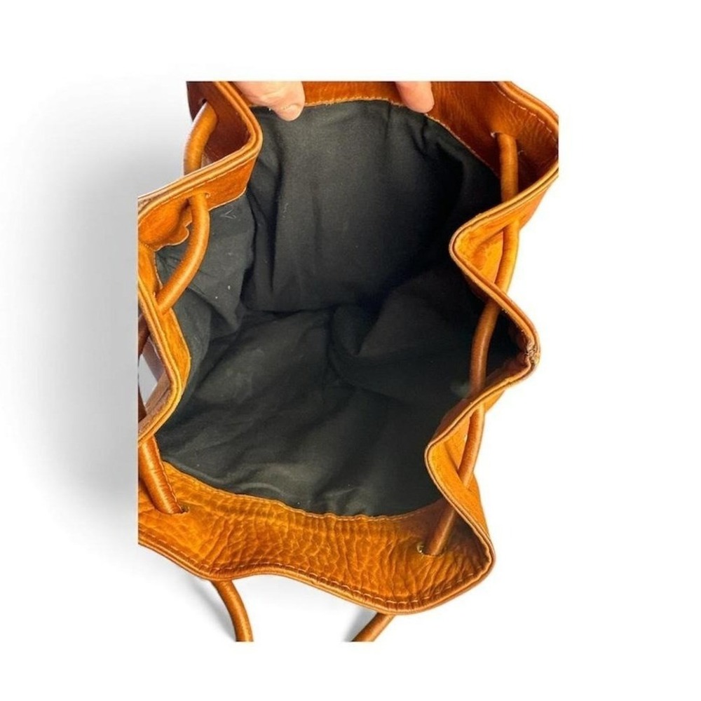 Kalahari Leather Bucket Backpack Brown Drawstring Flap Pocket Adjustable Straps - Picture 9 of 9